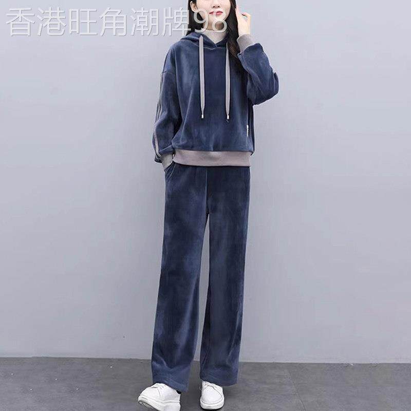 金丝绒休闲 运动厚棉套装女秋冬季新款加绒加厚大尺码减龄女装两