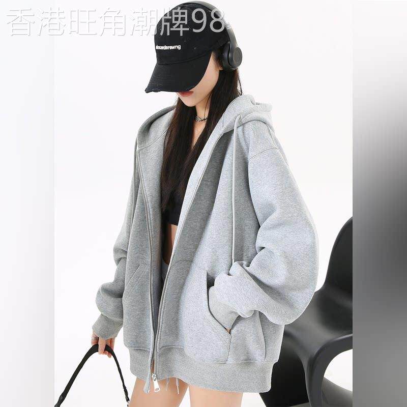 潮牌连帽韩系卫衣女2026春秋季新款宽松外套灰色拉链开衫薄款上衣