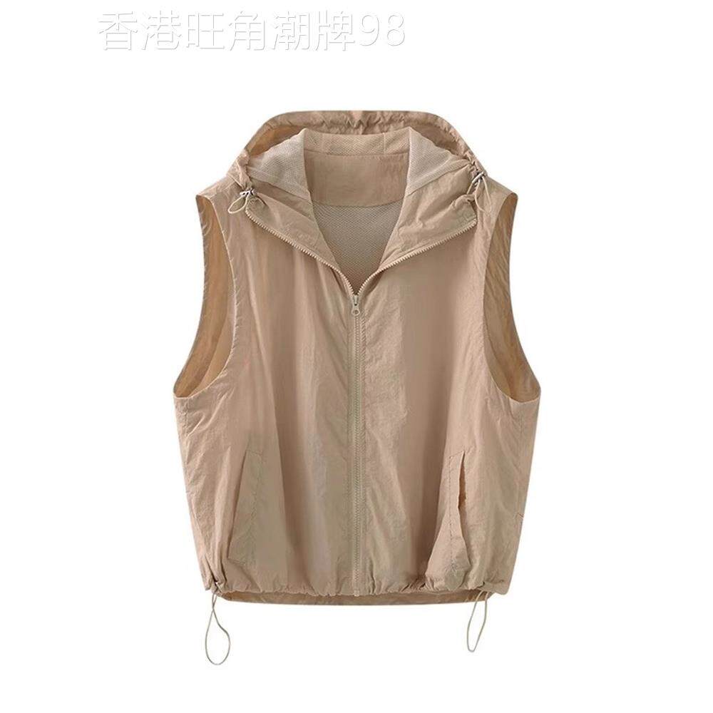 休闲连帽背心夹克妇女春夏新时尚多功能轻便无袖背心背心上衣