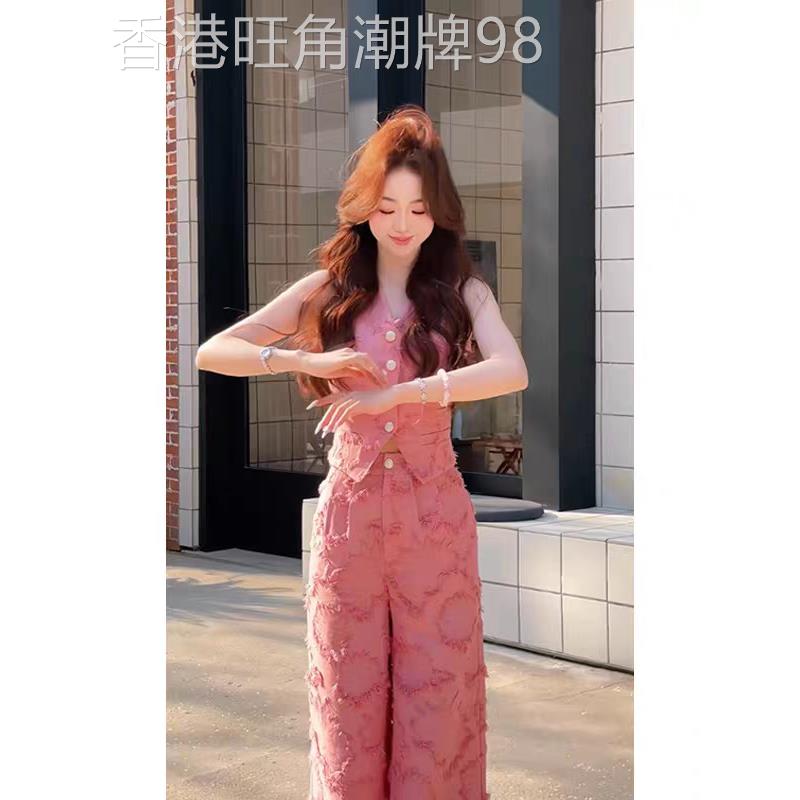 欧洲站小香风套装2026夏季显瘦减龄运动休闲西装马甲阔腿裤两件套