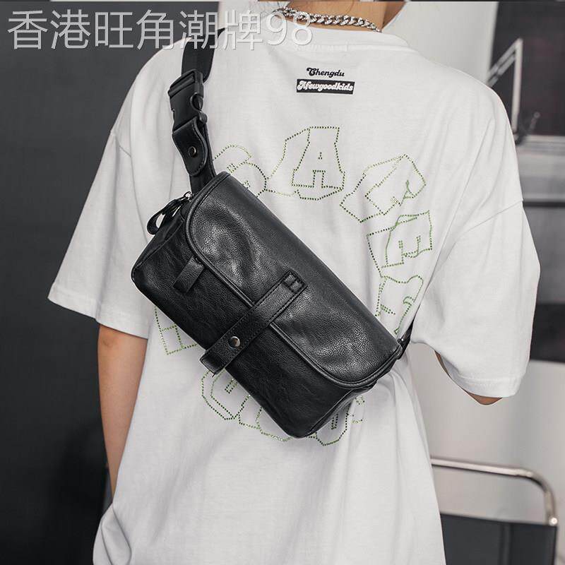 香港潮牌时尚韩版真皮潮男包青年胸包腰包休闲小包街头单肩斜挎包
