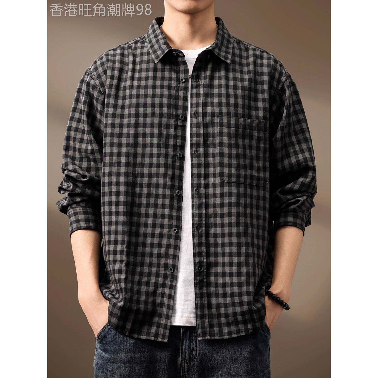 意大利日式覆古格纹衬衫男式2025春秋季新款宽松休闲长袖衬衫男式