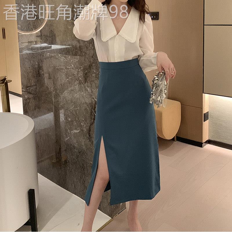 开叉半身裙女2026夏季新款韩国复古赫本风中长版高腰a字包臀裙子