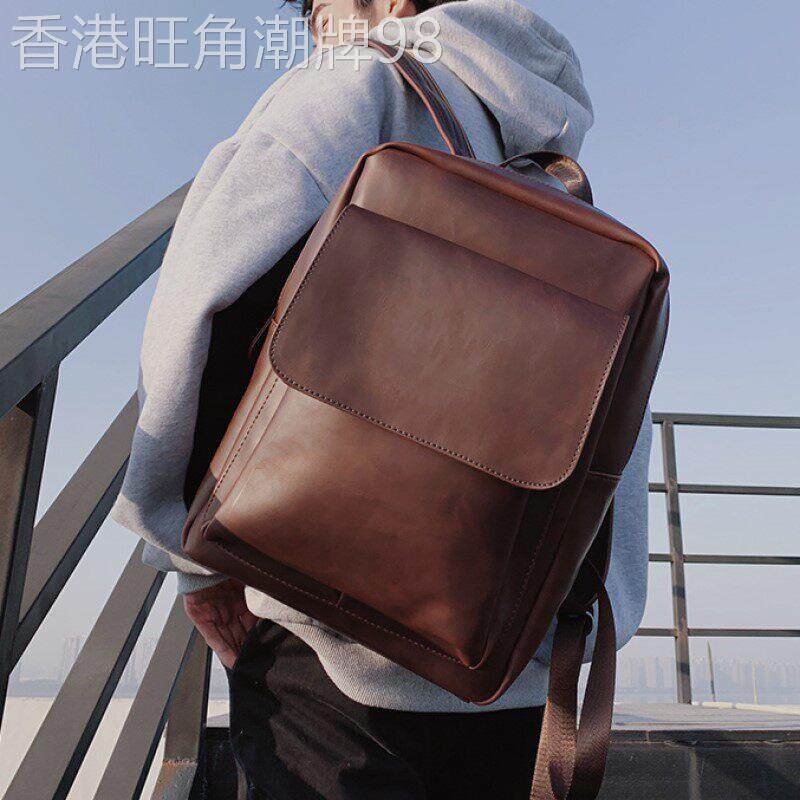 欧美时尚男包新款复古双肩包休闲青年旅行揹包校园大容量学生书包
