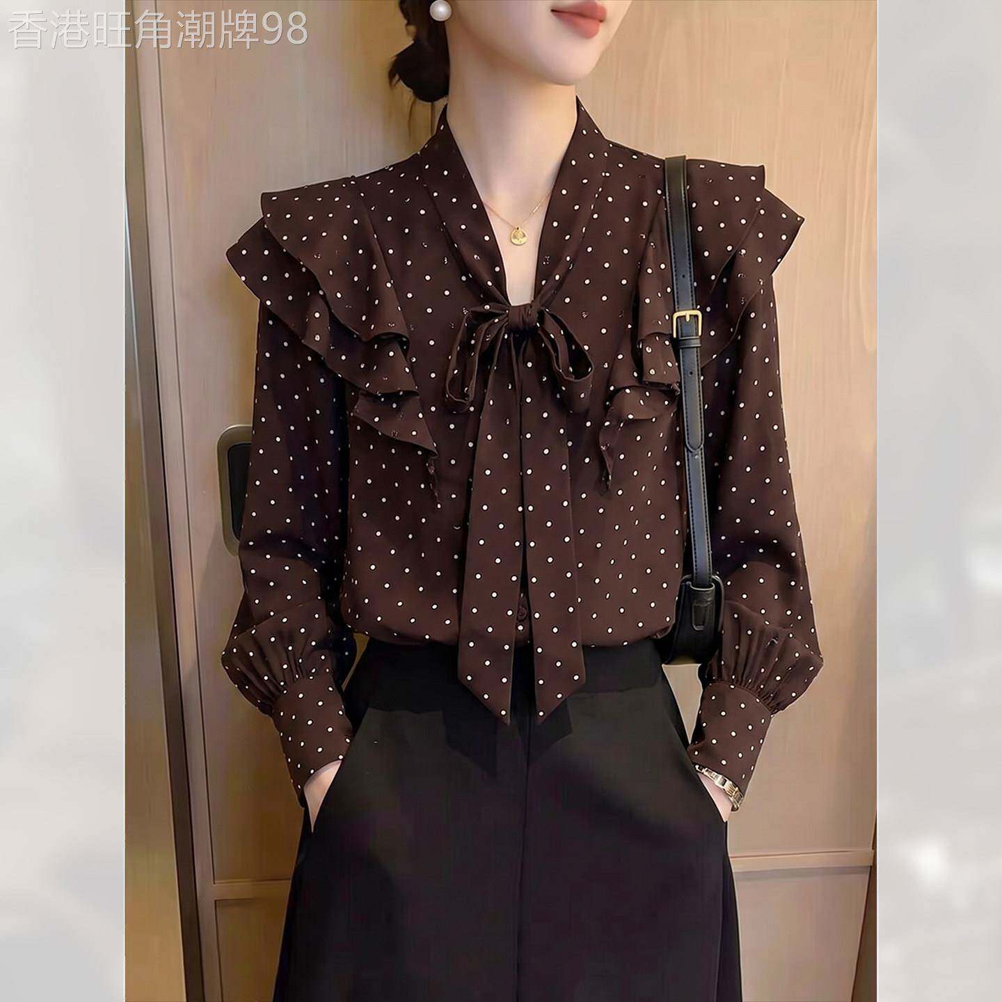 洋气长袖衬衫女秋冬2026年新款上衣小衫减龄巨好看漂亮波点蝴蝶结