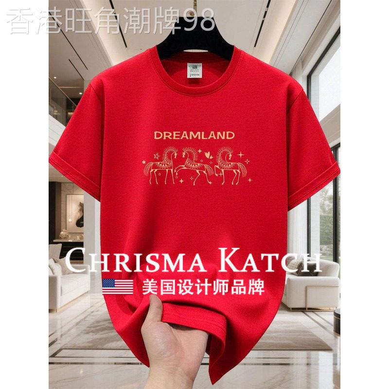 出口美国?Chrisma Katch~红色短袖纯棉T恤宽松男士上衣内搭打底