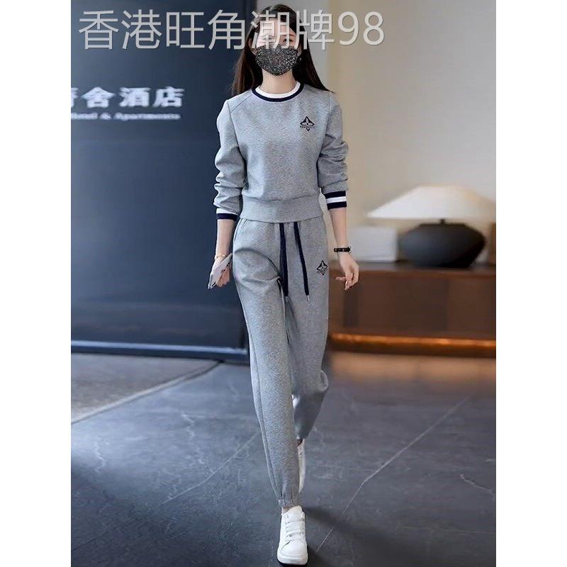 香港休闲运动服套装女2025春装新款宽松显瘦圆领九分束脚裤两件套