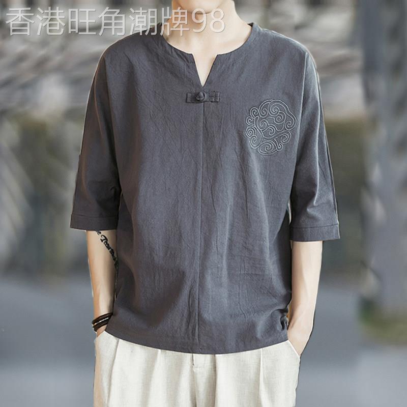 短袖T恤男潮牌夏季薄款中国风潮流宽松半袖体恤男休闲七分袖上衣