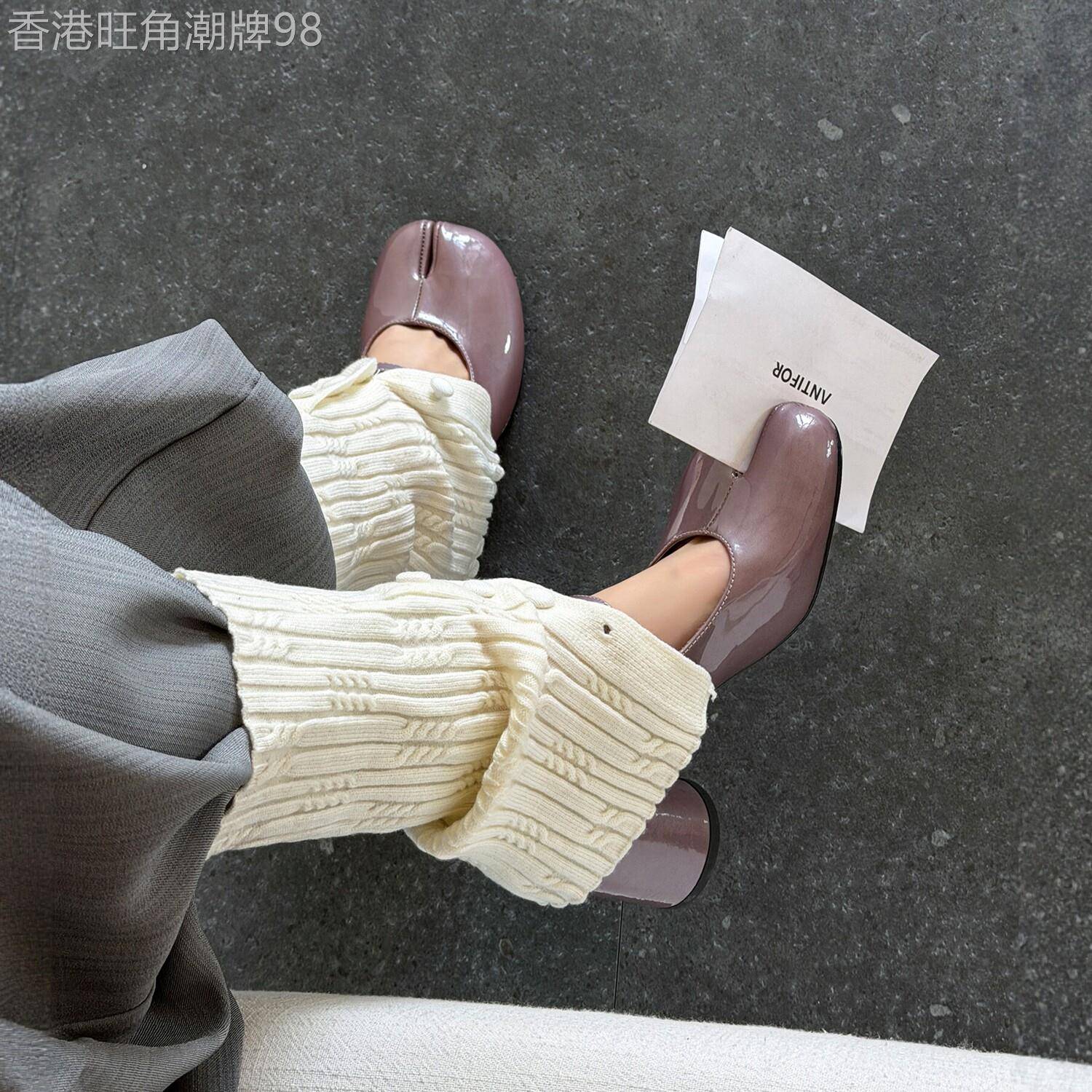巴黎邂逅~ 法式小众猪蹄分趾鞋玛丽珍鞋女紫色粗跟单鞋绝美高跟鞋