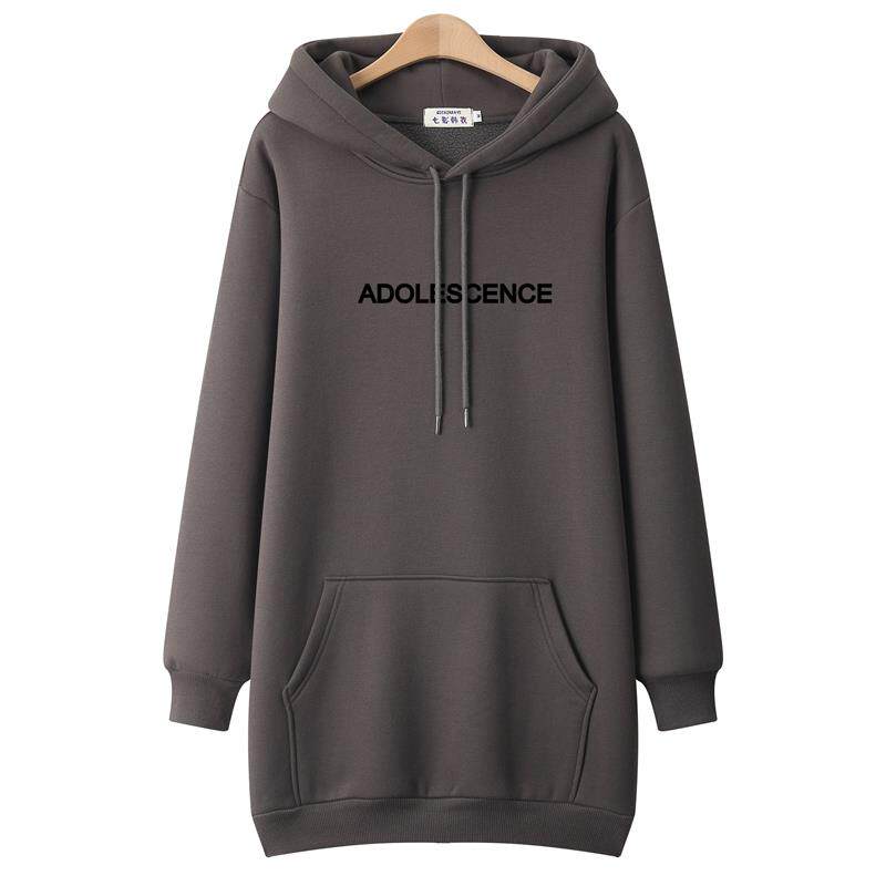 潮牌宽松中长款连帽卫衣女2025秋冬新款字母套头外套大码纯棉上衣