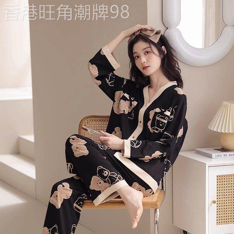 潮牌睡衣女2025春秋新款纯棉休闲显瘦长袖全棉开衫可爱家居服套装
