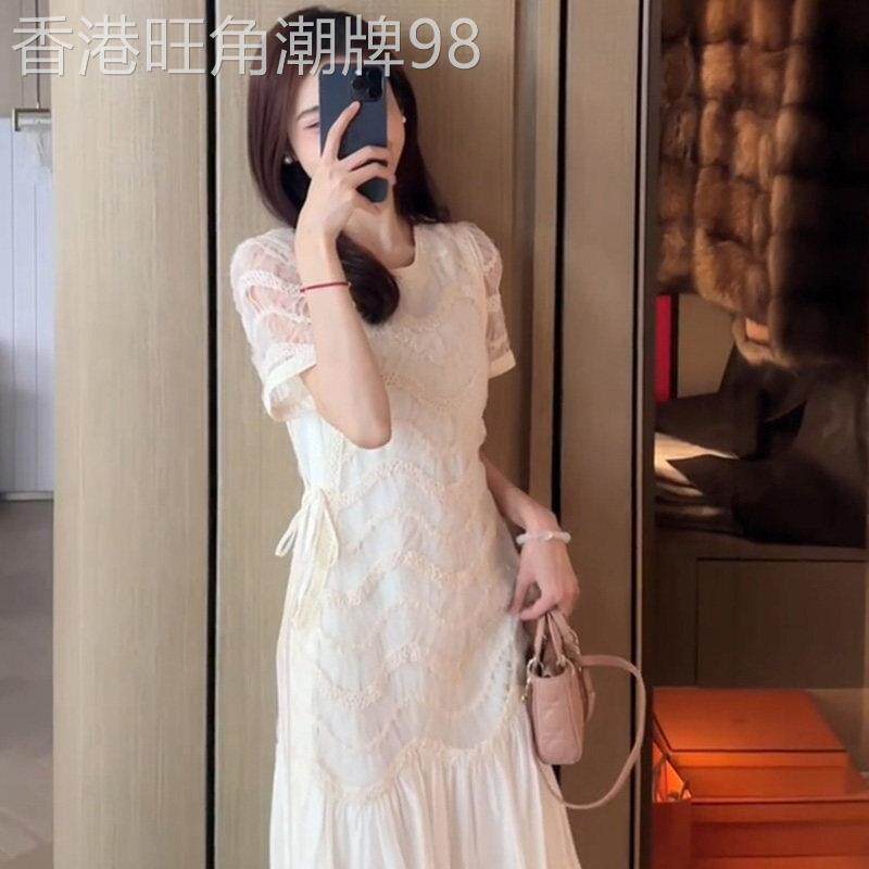 法式白色蕾丝拼接洋装女2026春季新款气质独特超好看漂亮长裙子