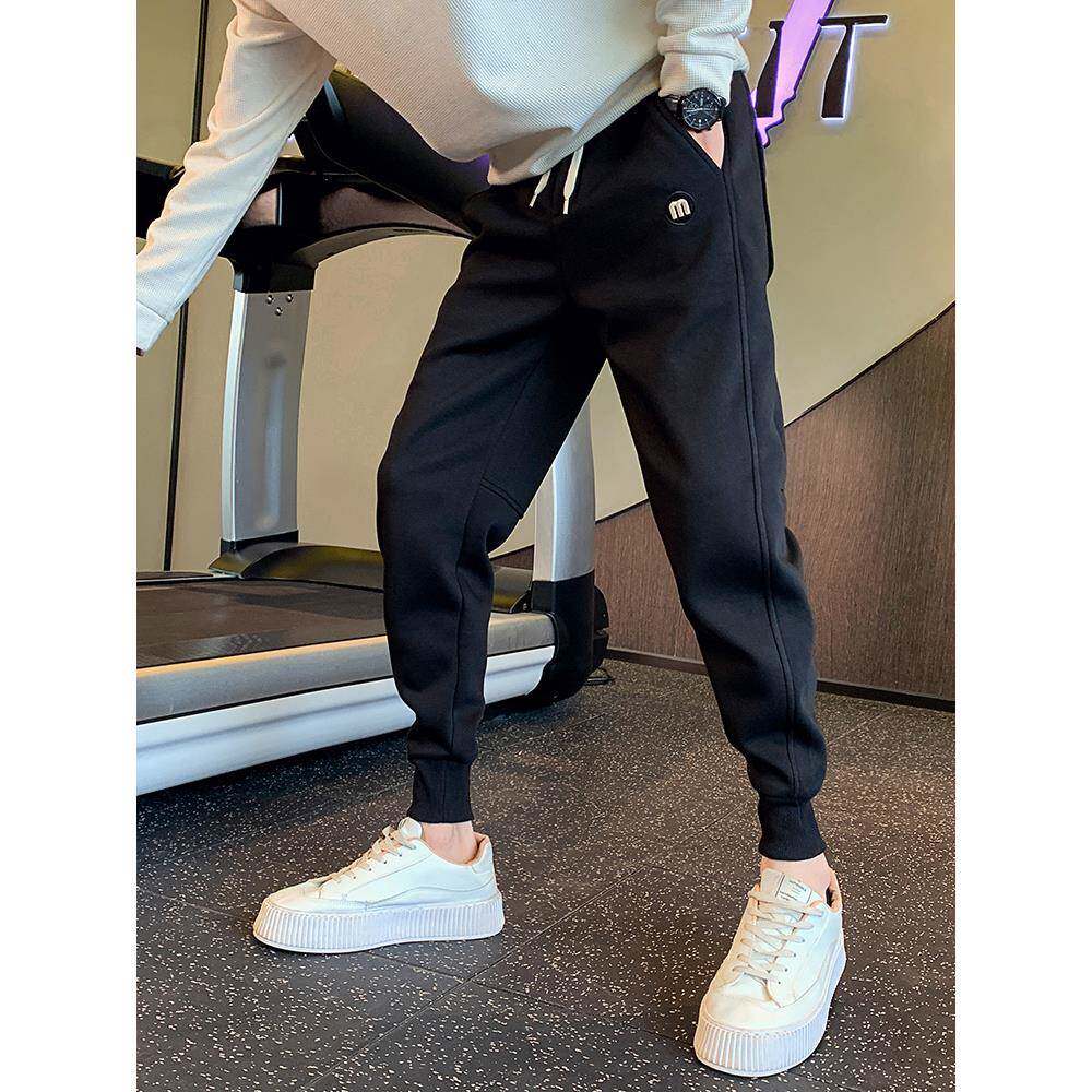 灰色束脚卫裤男秋冬季潮牌痞帅加绒加厚保暖运动休闲直筒小脚裤子