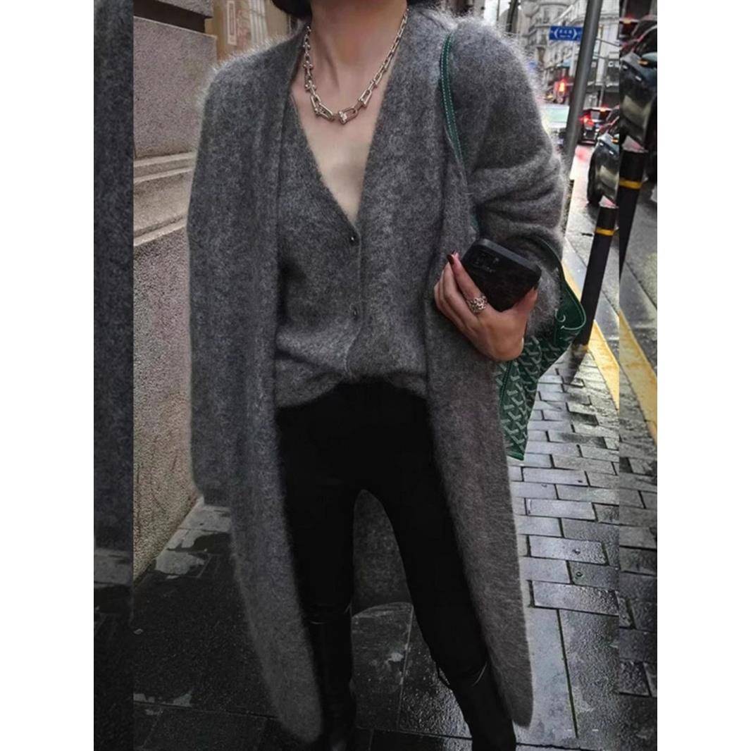 2025春秋新款毛衣外套女法式赫本风两件套羊毛针织衫长款羊绒套装