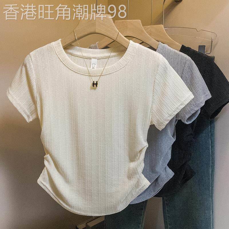 不规则短袖T恤女士夏装薄款宽松显瘦胖mm遮肚弧形设计感洋派上衣