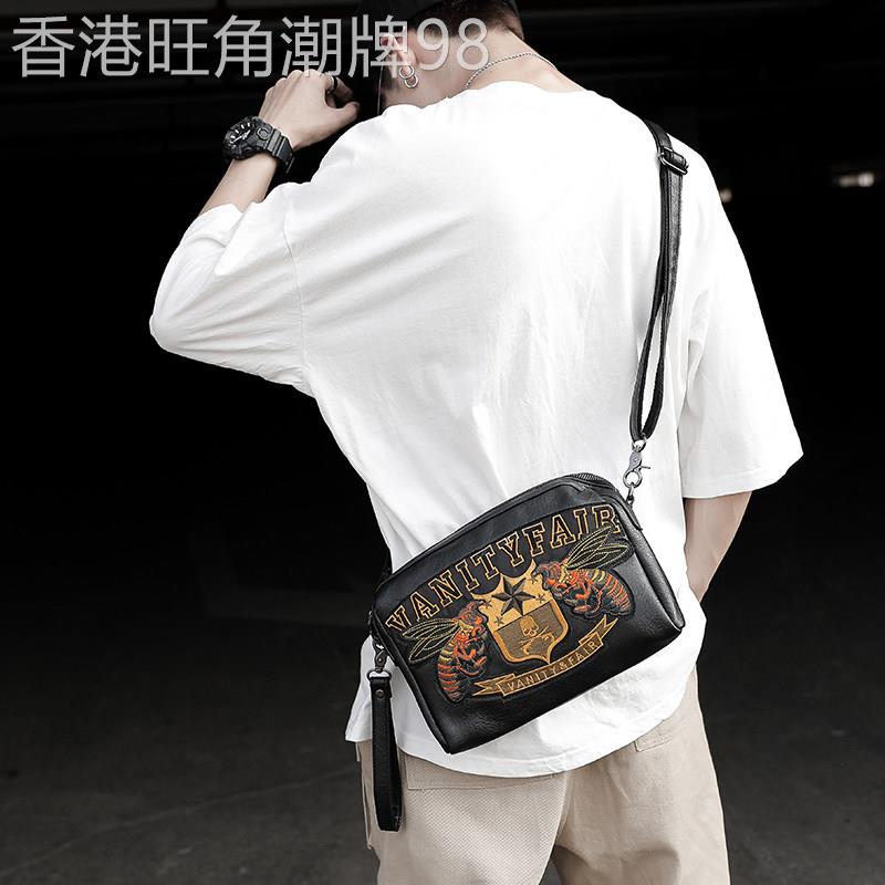 潮牌男包真皮单肩斜揹包韩版男士休闲斜揹包时尚运动单肩包小方包