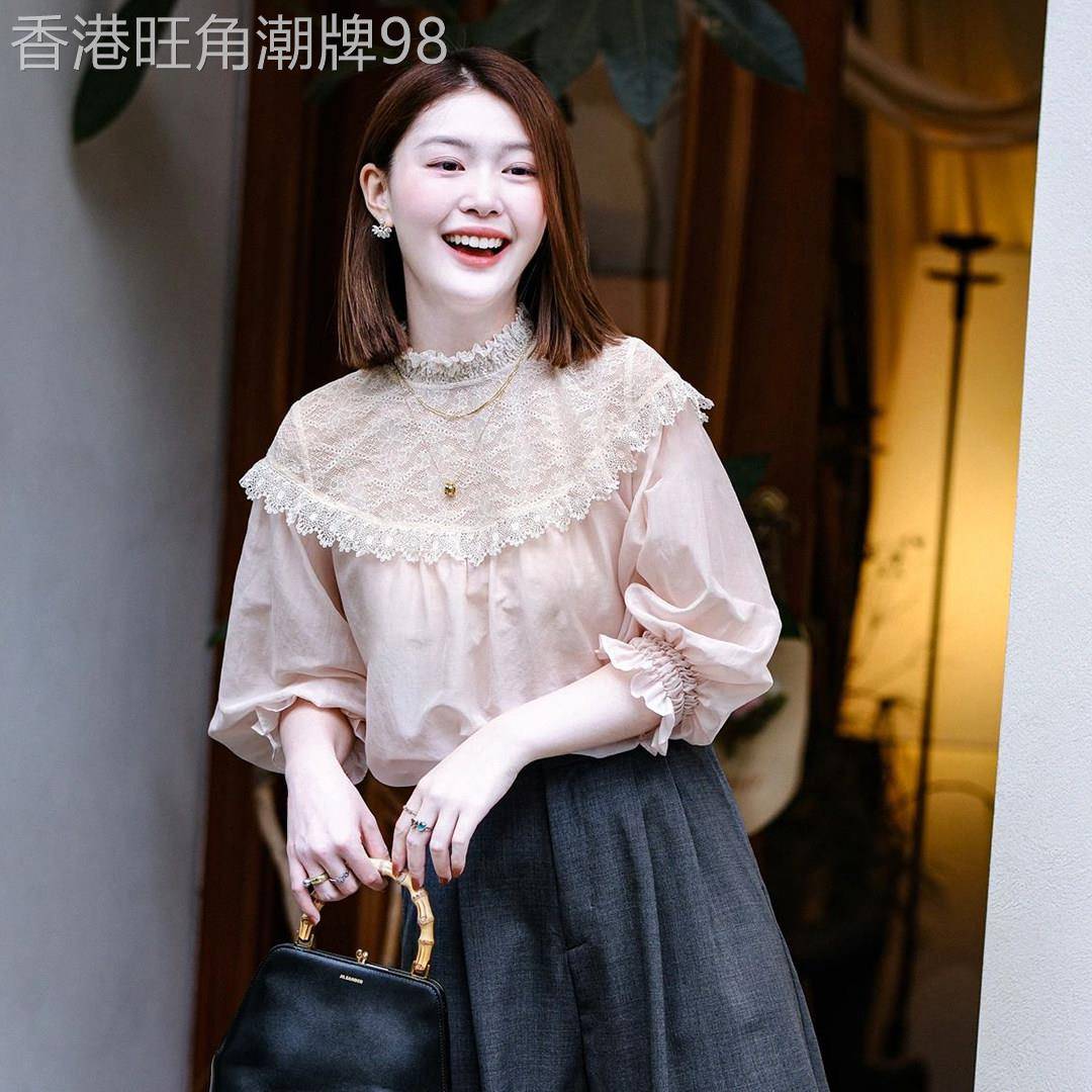 法式气质粉色拼接蕾丝衬衫女2026夏季新款小众设计感独特漂亮上衣