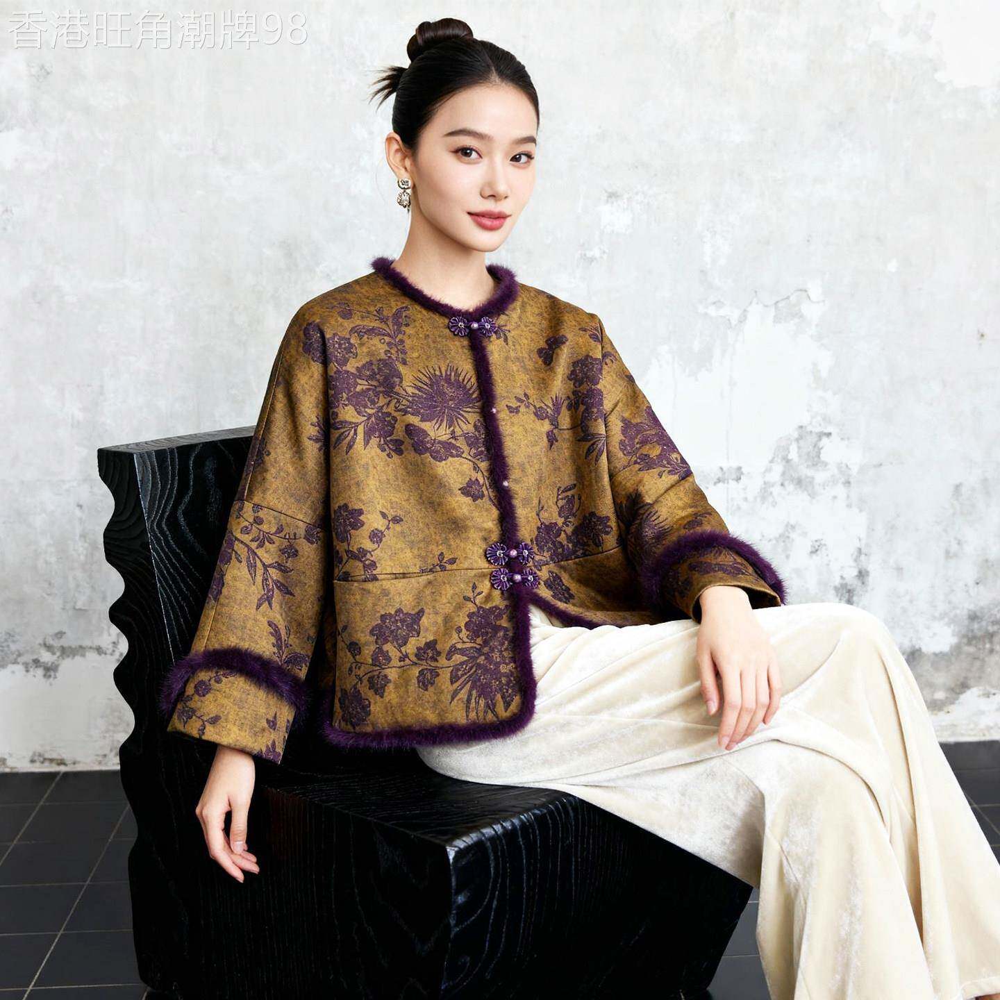 手工盘扣新中式国风棉衣棉服女水貂毛宽松保暖超好看唐装夹棉外套