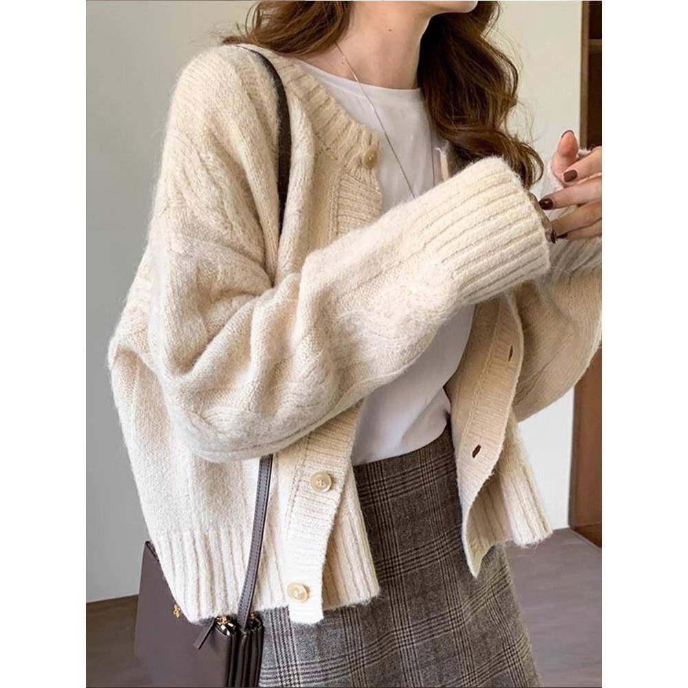 针织开衫外套女2025年新款秋冬款宽松短款小个子加厚休闲慵懒毛衣