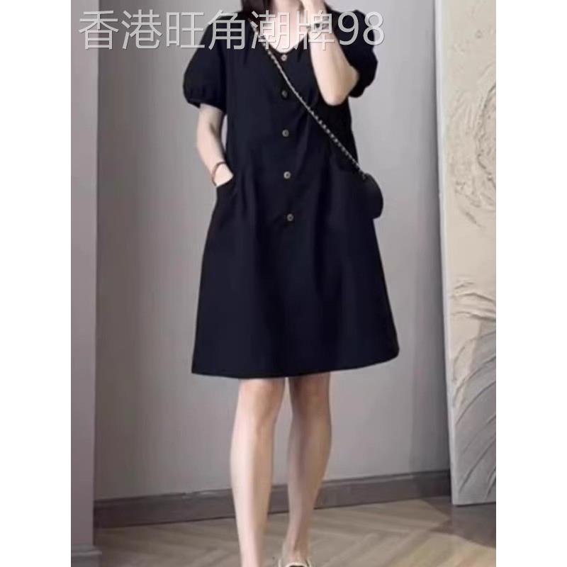韩版V领单排扣连衣裙女2025夏季新款时尚收腰显瘦小个子中长裙子