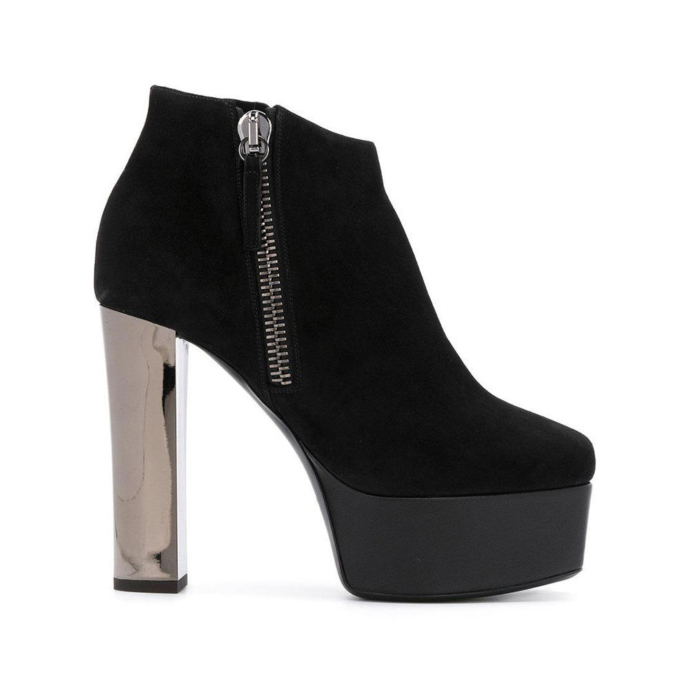 欧美女士黑色绒面圆头超高跟防水台踝靴春秋款大码外贸鞋货源