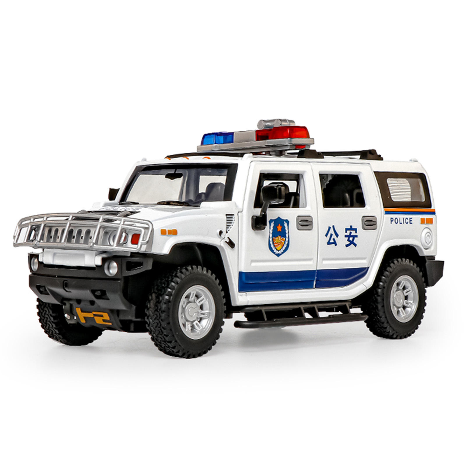 新款 1:24悍马H2警车合金模型音效宝宝早教消防科普教具澄海