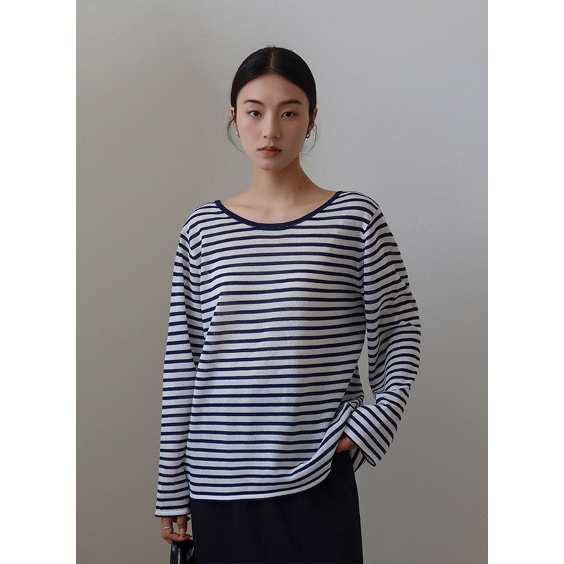 CLEAN SPACE宽松百搭条纹T恤女2025十三行新款韩版针织上衣