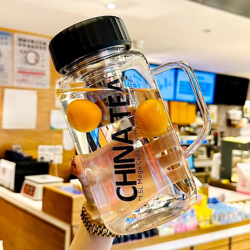 大容量水杯男2025新款高硼硅玻璃杯带把手1500ml茶水分离泡茶杯子