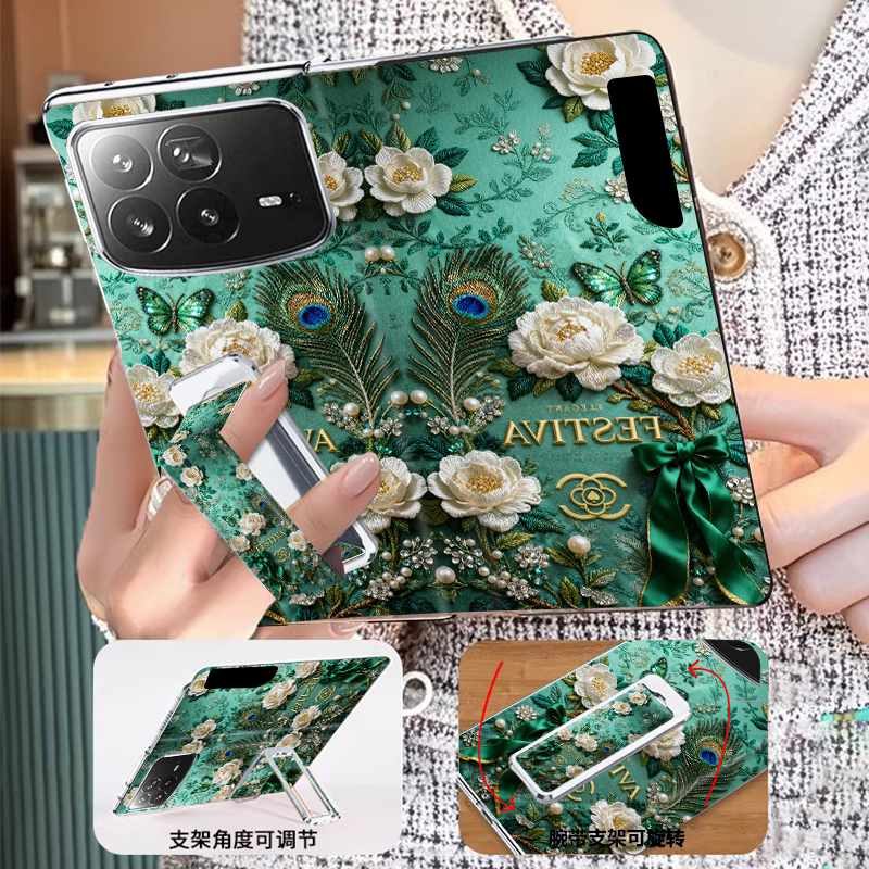 翻盖腕带支架适用小米mixfold4手机壳新款折叠屏高级感fold4创意花朵轻奢时尚女款磁吸一体全包防摔保护套