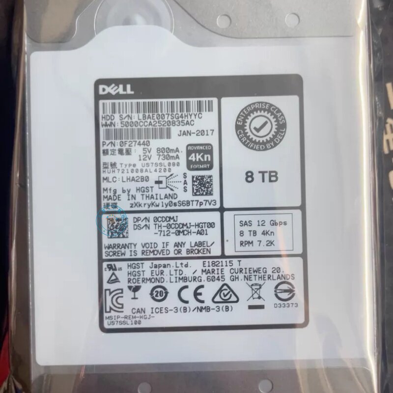 DELL 0CDDMJ 4KN 存储硬盘 8TB 3.5 12G SAS 7.2K HUH721008AL42