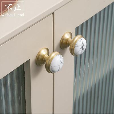 不止黄铜轻法覆古水晶圆拉手抽屉衣柜门把手单孔黄铜白松石小拉手