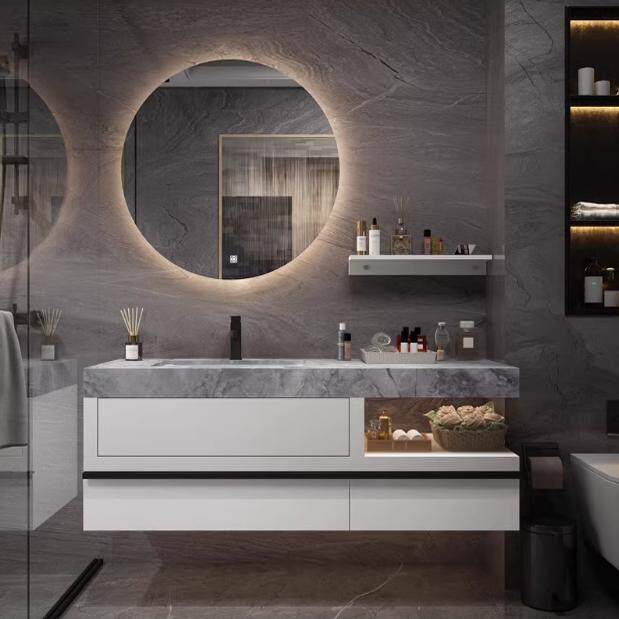 卫生间浴室柜组合岩板无缝陶瓷一体盆洗漱台洗手脸盆卫浴吊柜定制