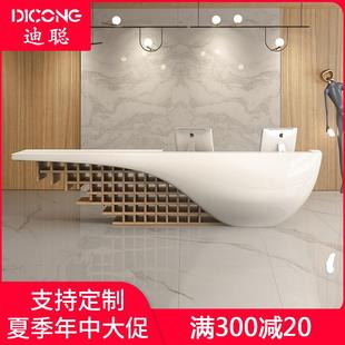 中式现代烤漆前台接待吧台美容院收银台公司柜台木纹办公桌定制