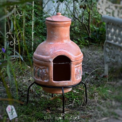 外贸款手工装饰粗陶火炉烧烤炉