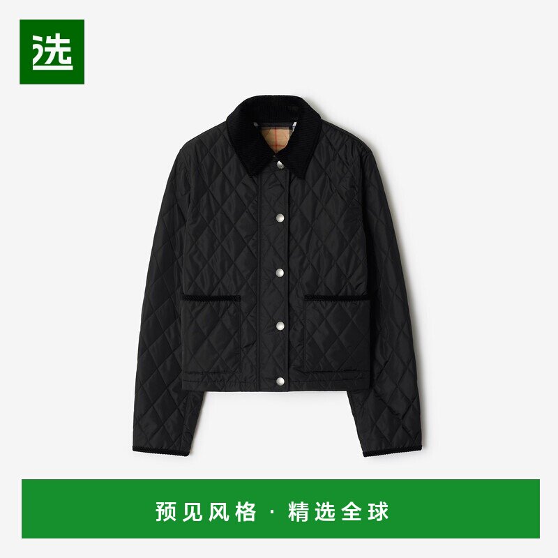 欧洲直邮Burberry (2025新品) 及腰短款绗缝尼龙夹克博柏利灯芯绒