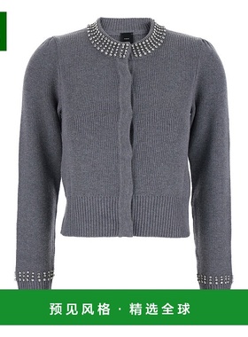 1h可退 香港直邮Pinko 品高 女士 Back 灰色晶石精饰徽标拼缀羊绒