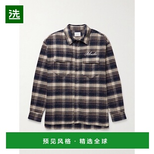 1h可退 香港直邮Rhude 男士 Logo刺绣格纹棉质法兰绒衬衫 RHFW25S