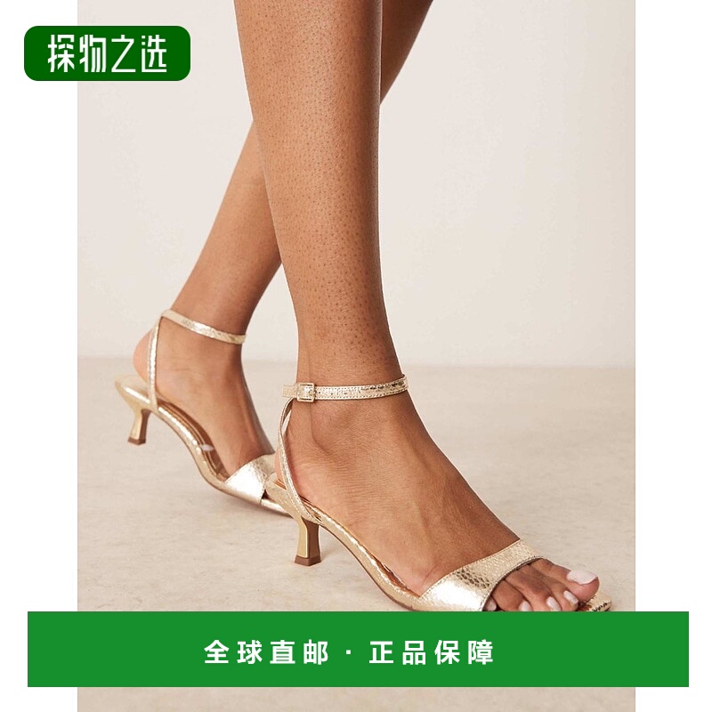 香港直邮ASOS 女士 Throb barely there 设计心形小跟金色凉鞋