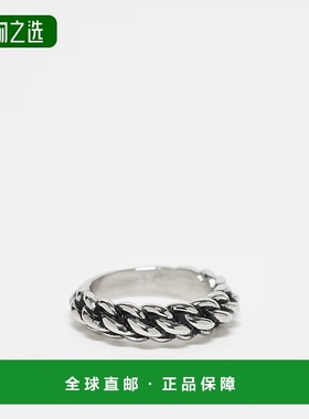 香港直邮ASOS 男士 festival 设计防水不锈钢绳纹色调戒指(银色)