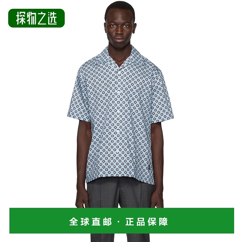 1h可退 香港直邮Dunhill 登喜路 男士 蓝色 Gasket Print 衬衫 DU
