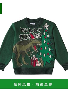 1h可退 香港直邮Molo 女童 Bello 嵌花棉混纺毛衣童装 green绿色