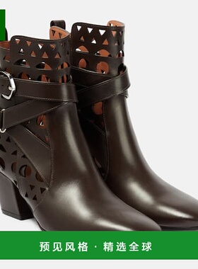 1h可退 香港直邮Alaïa 女士 Ziggy Vienne 皮质短靴 black黑色 舒