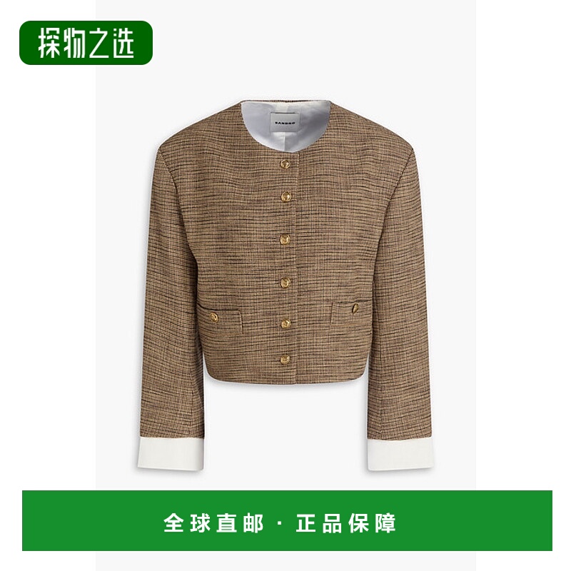 1h可退 香港直邮Sandro 女士 千鸟格花呢夹克 SFPVE01065MARRON