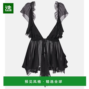 褶皱真丝乔其纱上衣 1h可退 女士 蔻依 black黑色 香港直邮Chloe