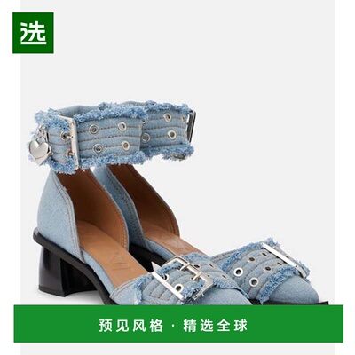 1h可退 香港直邮GANNI 甘尼 女士 Feminine 搭扣牛仔布浅口鞋女鞋