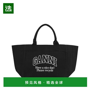 1h可退 香港直邮GANNI 甘尼 女士 徽标帆布托特包 A6680 black黑