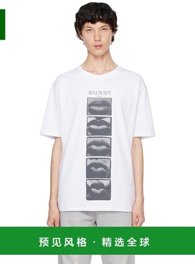1h可退 香港直邮Balmain 巴尔曼 男士 白色 Vintage Lips Print T