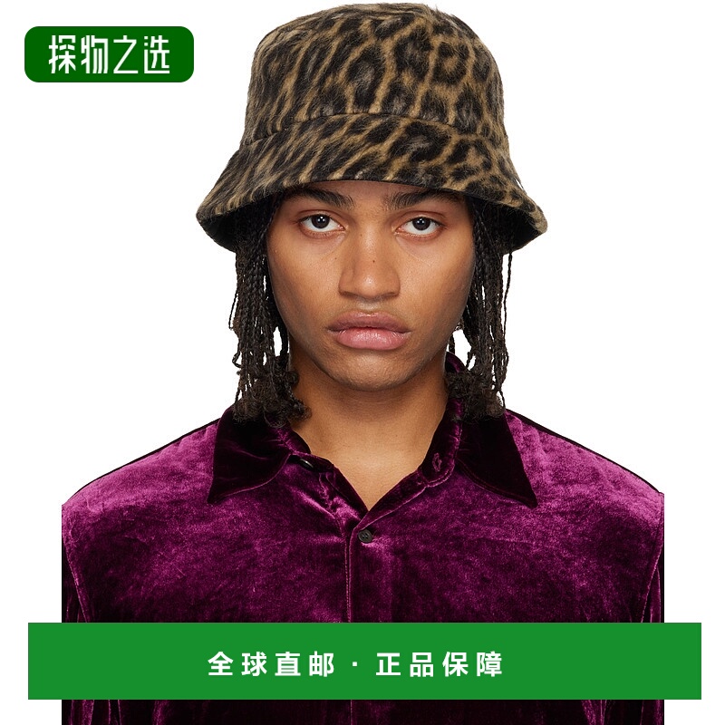 香港直邮Lanvin 朗雯 男士 棕色 Leopard Print 双面渔夫帽 AMHAN