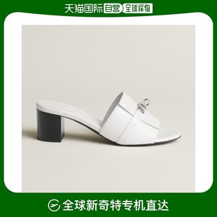 白色徽标小牛皮粗跟H231063Z90 欧洲直邮Hermes爱马仕女士凉鞋