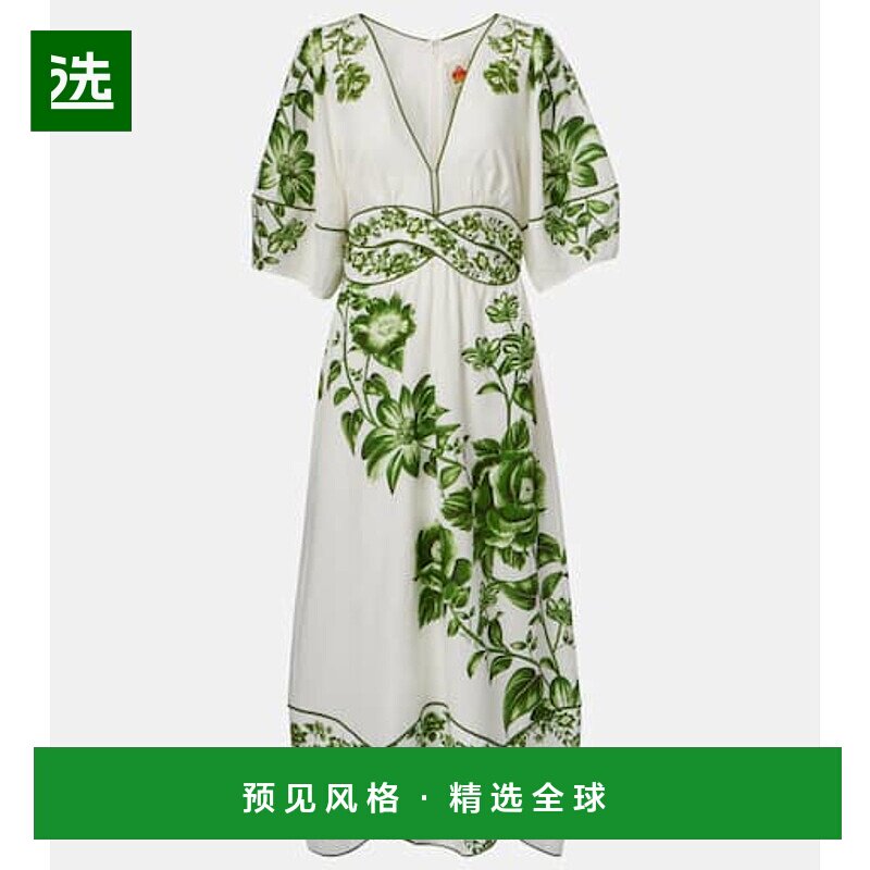 香港直邮FARM RIO 女士 Yard 蓝色亚麻混纺中长连衣裙